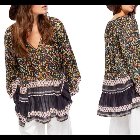 Free People. Gardenia black floral combo. Sz.L - Picture 2 of 4
